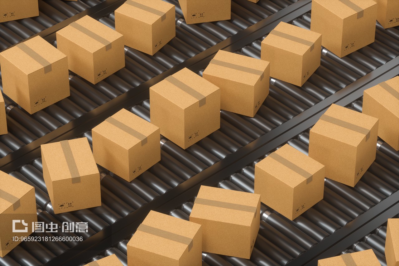 現代物流之脈 傳送帶與紙箱的3D渲染藝術